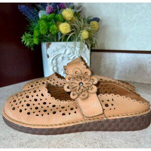 LArtiste By Spring Step Smoosh Mule Sandals Size 37 Tan Brown Leather Floral Str
